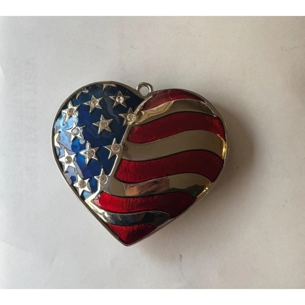 Lenox Heart of America Silver Plated Ornament Double Sided Crystals 3